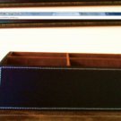 Stitched Dark Brown Genuine leather Desktop Organizer
