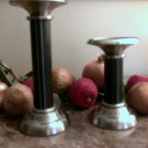 Stitched Dark Brown Leather Pillar Candle Holders Set of 2