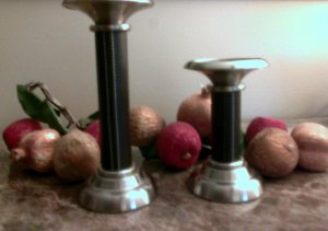 Stitched Dark Brown Leather Pillar Candle Holders Set of 2