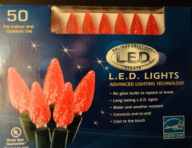 50 ct. Red LED HOLIDAY BRIGHT String Lights Indoor Outdoor Landscape Pathway Christmas C6 50L