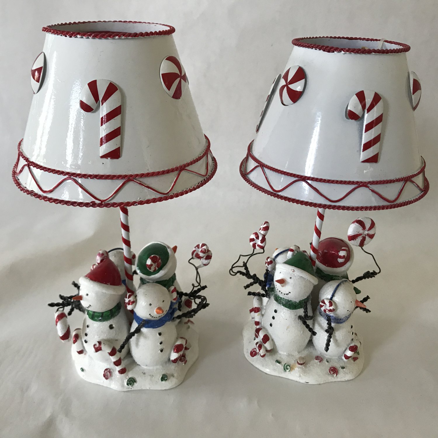 Christmas Snowman Candy Cane Candle Lamp Candleholders 2 Candle Lamps