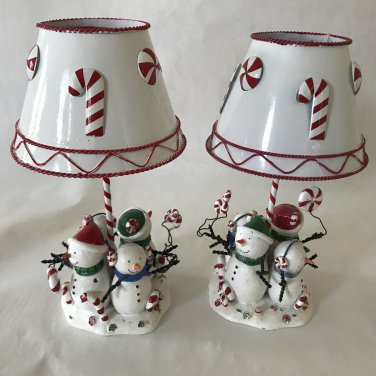 Christmas Snowman Candy Cane Candle Lamp Candleholders - 2 Candle Lamps