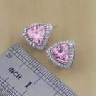 925 Silver Pink Sapphire Tourmaline Pierced Stud Earrings - Womens Jewelry