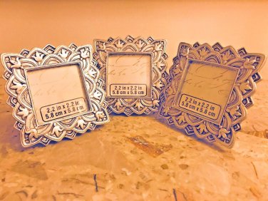 3 Mini Photo Frames Victorian Style Antique 2.2" Square - Wedding supplies