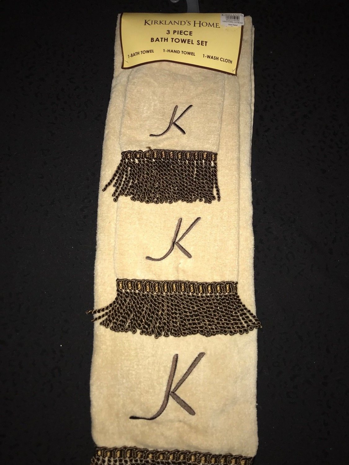 Kirkland Linens 3Piece Block Monogram K Bath, Hand, Washcloth Towel Set