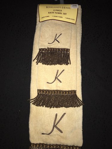 Kirkland Linens 3-Piece Block Monogram K Bath, Hand, Washcloth Towel Set