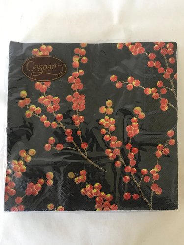 CASPARI Berry Branches Paper Disposable Dinner Napkins, Black/Red 20 ct.