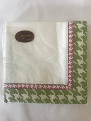 CASPARI Green Houndstooth Lara Border White Lunch Paper Napkins, 20 ct