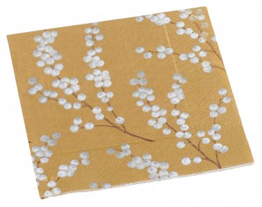 Entertaining with Caspari Berry Branches Paper Lunch Napkin Package, Gold / White 20 ct