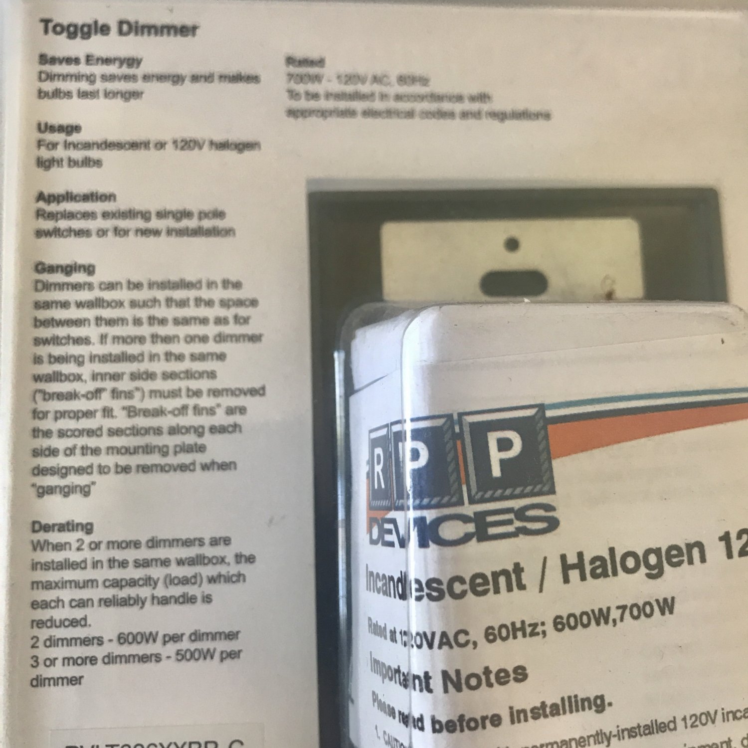 Toggle Dimmer Switch BROWN 600 Watts Incandescent / Halogen MAN CAVE