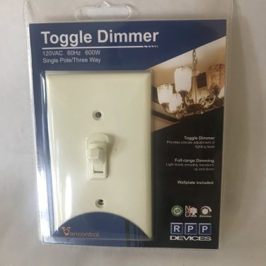 Toggle Dimmer Switch IVORY 600 Watts Incandescent / Halogen MAN CAVE