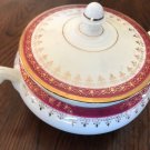 Homer Laughlin China Eggshell Nautilus Red Maroon & Gold N165 Sugar bowl & lid Cardinal