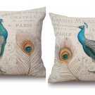 Luxbon-Set of 2 Vintage Style Peacock Bird Print Cover Throw Pillow Case Home Decors 17x17 inch
