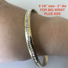 Stainless Steel Gold Tone White Crystals CZ PLUS 9 1/8" Womens Bangle Bracelet