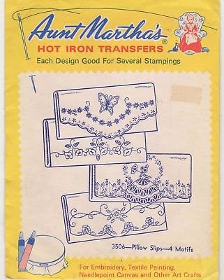Pillow Slips Aunt Martha's Hot Iron embroidery Transfer pattern tea towels