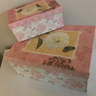 Decorative Themed Nesting Gift Boxes -2 Boxes- Pink Nesting Boxes with Lids Gifts Flowers