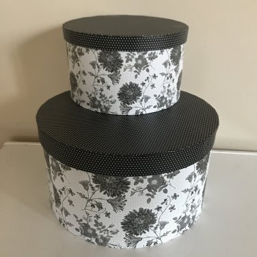 Vintage Hat Boxes Decorative Toile Round Boxes Hat Set Of 2 With