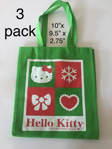 Hello Kitty Christmas Holiday Shopping Bags, 3 count Reusable, Eco-Friendly for gifts treats