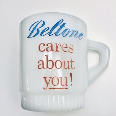 Fire King Beltone cares about you Coffee Mug Cup Milk Glass