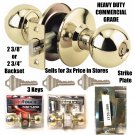 Brass Grade 1 Door Lock Set Entry Door Knob Handle 3 Keys 2 3/8  2 3/4 Backset