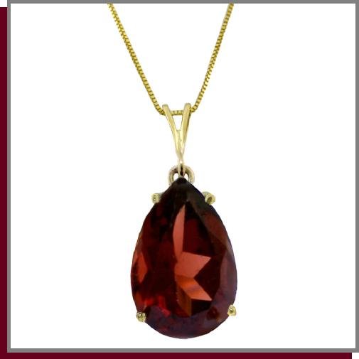 14K Solid Gold 5.0 CT Pear Natural Garnet Necklace 18"