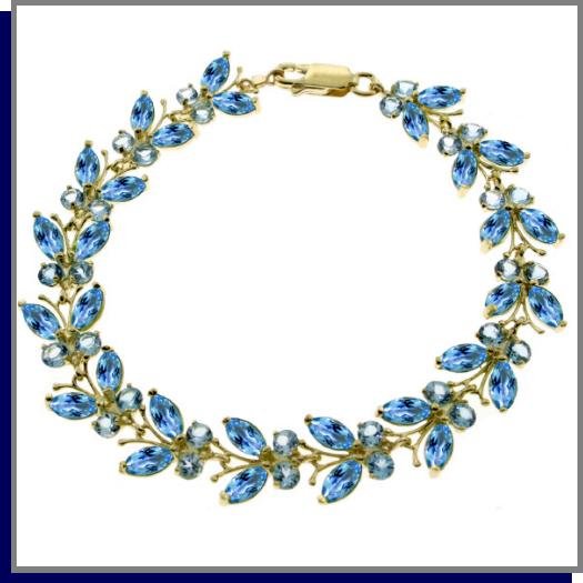 14K Solid Gold 16.5 CT Natural Blue Topaz Butterfly Bracelet