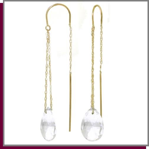 14K Gold Threaded Dangle Earrings 6.0 CT White Topaz