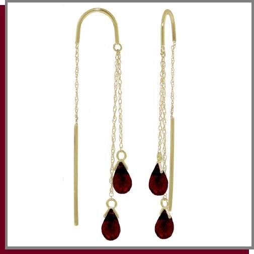 14K Solid Gold Threaded Dangle Earrings 2.5 CT Garnet