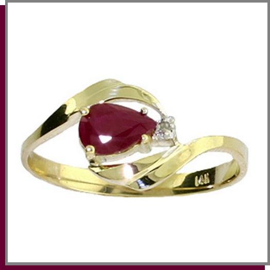 14K Solid Gold .50 CT Pear Ruby & Diamond Ring SZ 5 - 9