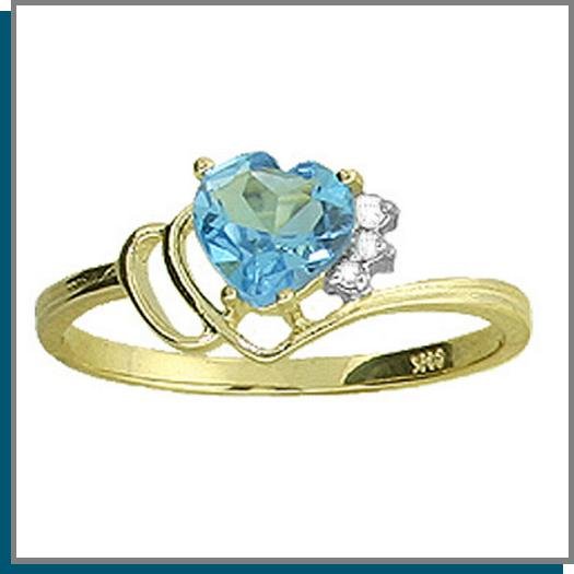 14K Gold 1.0 CT Heart Blue Topaz & Diamond Ring SZ 5 - 9
