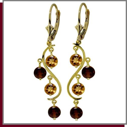 14K Yellow Gold 4.60 CT Garnet & Citrine Dangle Earring