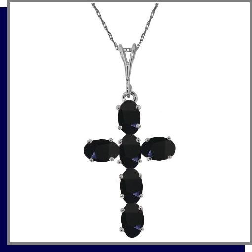 14K White Gold 1.50 CT Sapphire Cross Necklace