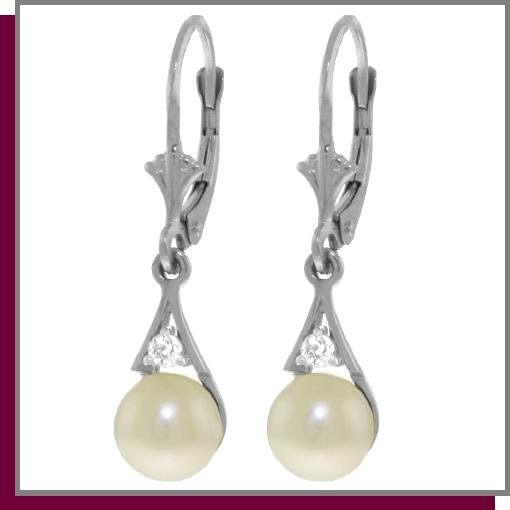 14K White Gold 4.0 CT Pearl & Diamond Dangle Earrings