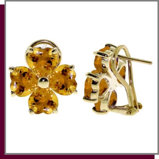 14K 6.50 CT Four Leaf Clover Citrine Clip Post Earrings
