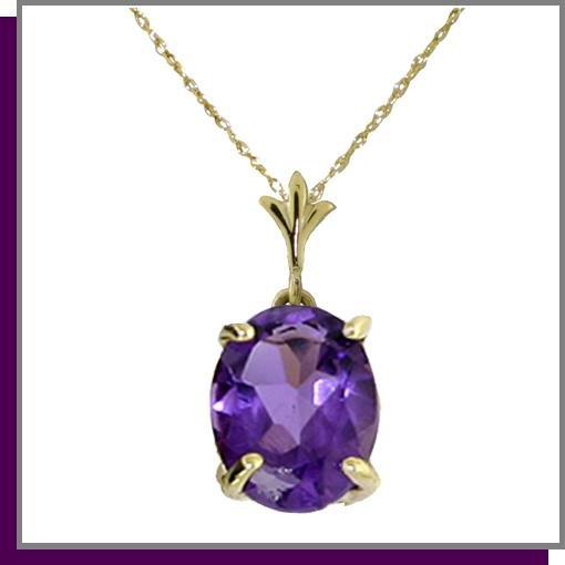 14K Solid Yellow Gold 3.0 CT Amethyst Necklace 18"