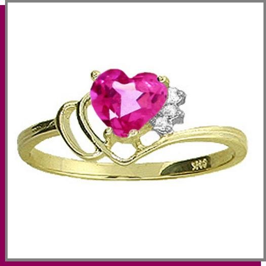 14K Gold 1.0 CT Heart Pink Topaz & Diamond Ring SZ 5 - 9
