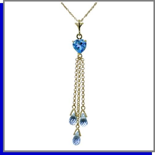 14K Yellow Gold 4.75 CT Heart Blue Topaz Necklace