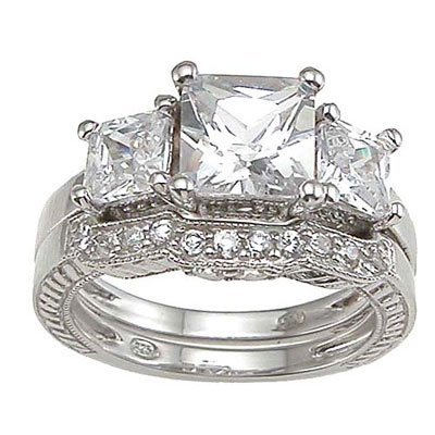 1.75 CT Princess Cut Sterling Silver Wedding Ring Set