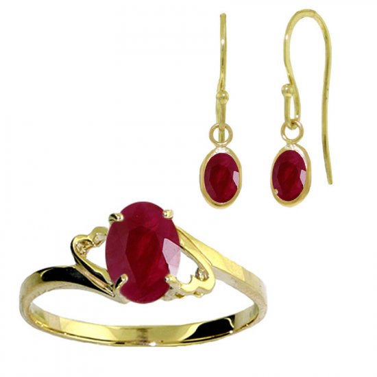 14K 2.0 CT Ruby Dangle Drop Earrings & Ring Set SZ 5-9