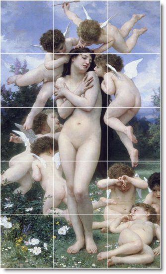 Bouguereau Nudes Living Room Mural Tile Remodel Interior Ideas
