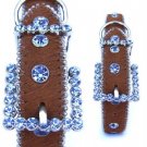 Sky Blue Swarovski Crystal Dog Collar Horsehair Leather XS-XL