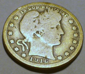 1916 D BARBER QUARTER LIBERTY HEAD VERY GOOD COND-SILVER
