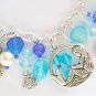 Mermaid fish Czech seashell bead aqua and blue charm bracelet