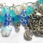 Fairy moon pressed Czech star iridescent  bead aqua blue charm bracelet