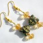 Czech black cat face champagne yellow crystal bead earrings