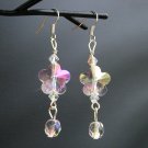 Crystal glass flower clear AB iridescent bead drop earrings Crystal glass flower clear AB iridescent bead drop earrings