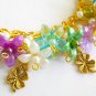 Flower four leaf clover pastel blue purple green charm bracelet