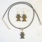 Hematite Cat natural stone crey pendant Necklace Earrings Set