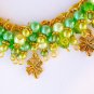 Four leaf cover green gold lucky cha cha charm bracelet