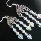 Heart Clear AB iridescent crystal bead chandelier earrings